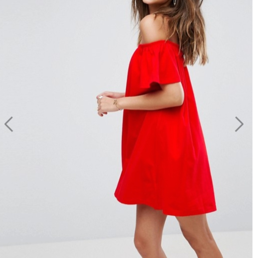 Red Off the Shoulder ASOS dress